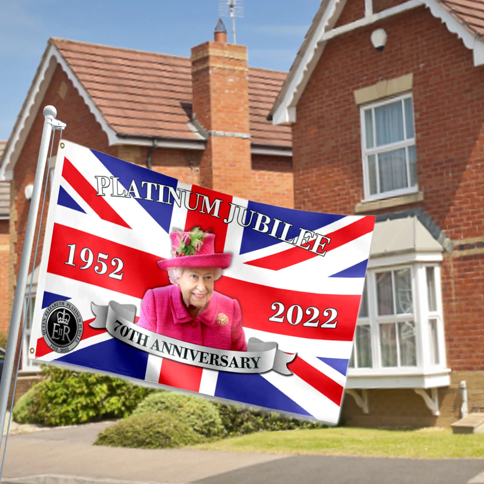 

Queen Elizabeth Platinums Jubilee Flag 3x5ft 70th Anniversary 2022 Union Jack Flag Featuring Her Majesty The Queen Souvenir