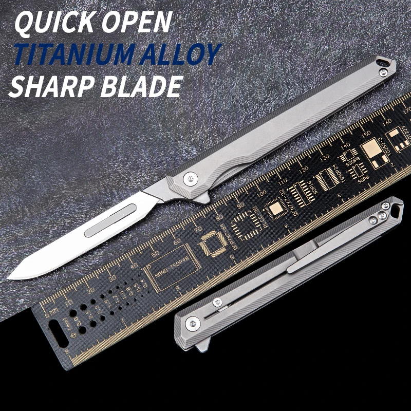 Titanium Alloy Folding Knife Scalpel Multifunctional Tool Quick Open Knife EDC Outdoor Tactical Knife Replaceable Blade