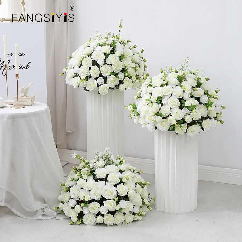 

35/40/50/60cm Large White Rose Hydrangea Artificial Flower Ball Wedding Table Centerpiece Floral Ball Party Stage Deco Props