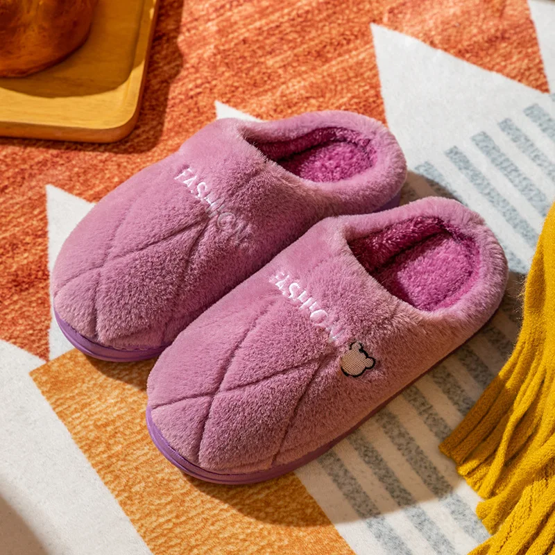 Women Home Cotton Fluffy Plush Anti-slip Slippers Indoor Autumn Male Couple Pantuflas Shoes Chaussons Zapatillas Casa Mujer