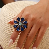 new flower ring for women hollow colorful gemstone ethnic rings female party gifts exquisite vintage fashion jewelry accessorie