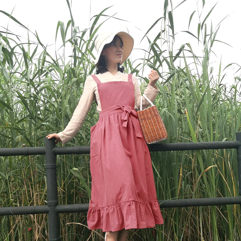 

Ретро средневековое платье из хлопка и льна для кухни, искусственное платье, цветочный магазин, нагрудник для парикмахера, садовый комбинез...