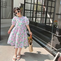 new summer kid girls dress french style print floral dresses for girl fashion princess puff sleeve cotton children clothing 2022