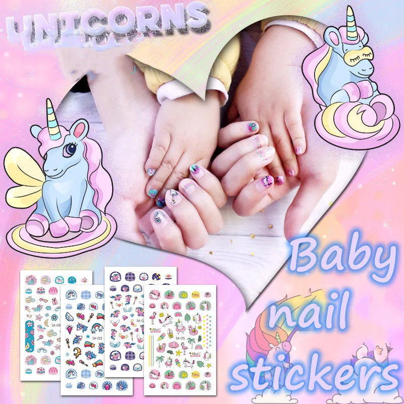 

Unicorn Nail Sticker Cute Flower for Baby Child Girl 3D Adhesive Tearable Nail Art Sticker Toys Safe Not Irritating 20 Style