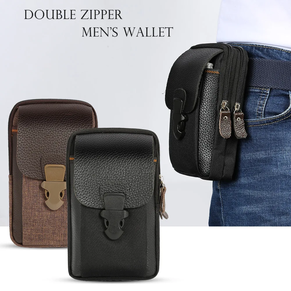 

PU Credit Card Slots Casual Zipper Fashion Men Fanny Pack Square Hip Bum Bag 6 Inch for Workout Traveling Running Shopping