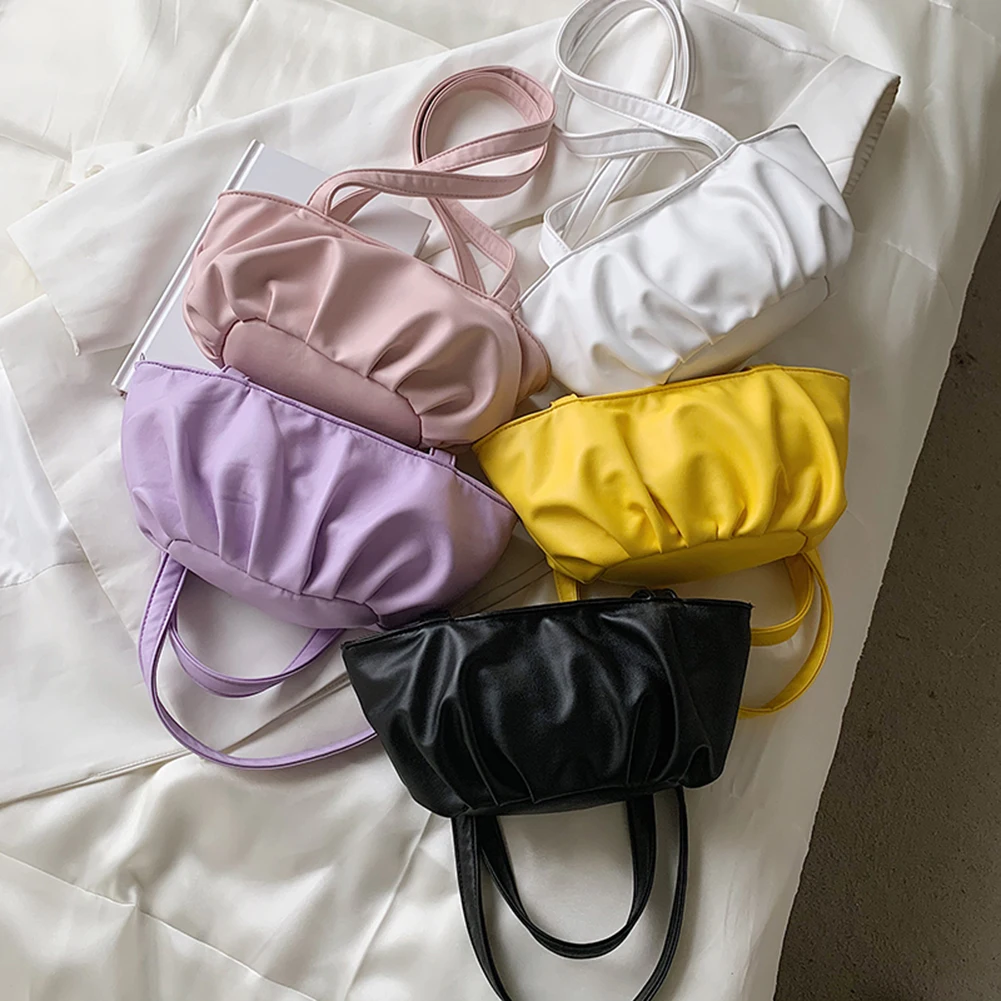 

Женские Плиссированные Сумки из искусственной кожи, Женские однотонные сумки на плечо, Женские Простые сумки на одно плечо