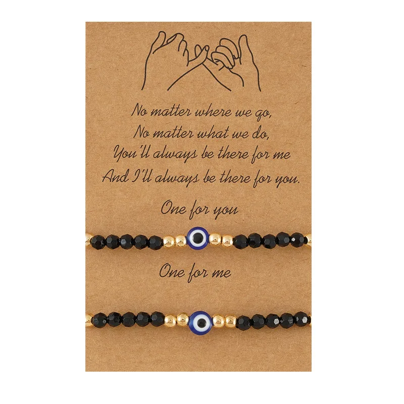

10pcs Turkish Eye Bracelet Set Blue Evil Eyes Lucky Couple Women Black Crystal Bead Rope Chain Bangle Charm Jewelry