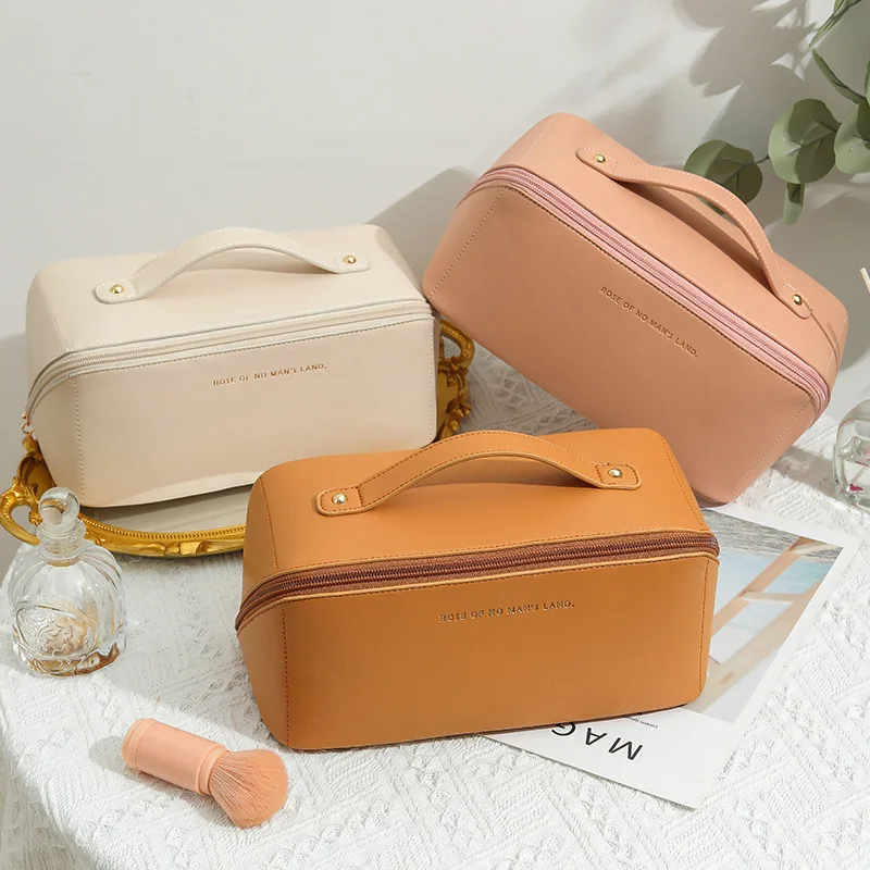 

Large Capacity Travel Cosmetic Bag For Women Leather Makeup Organizer Female Toiletry Kit Make Up Case Storage Pouch Washbag