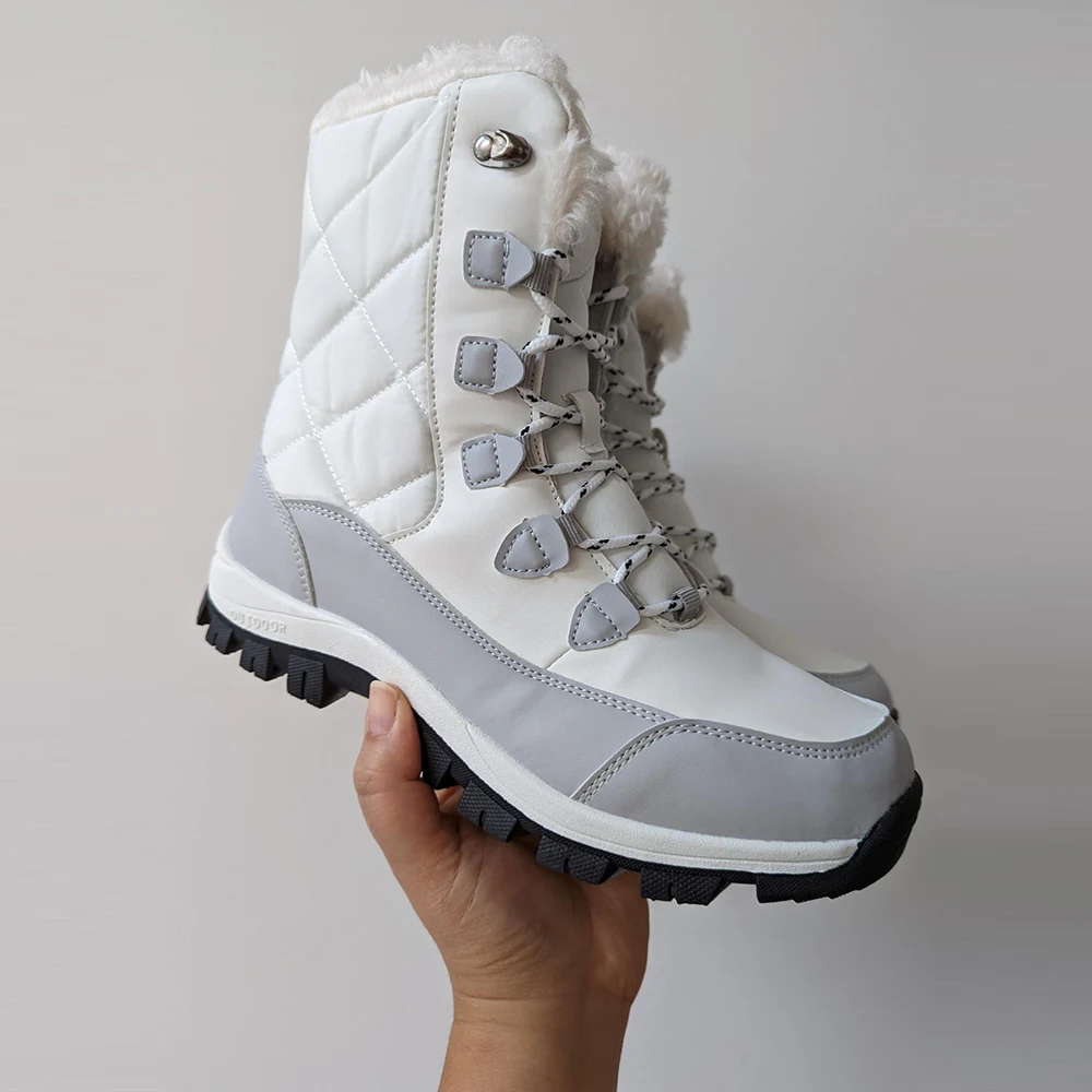 

Ботильоны BONJOMARISA размера плюс 41 женские зимние, теплые Нескользящие, на шнуровке, плюшевая модная обувь