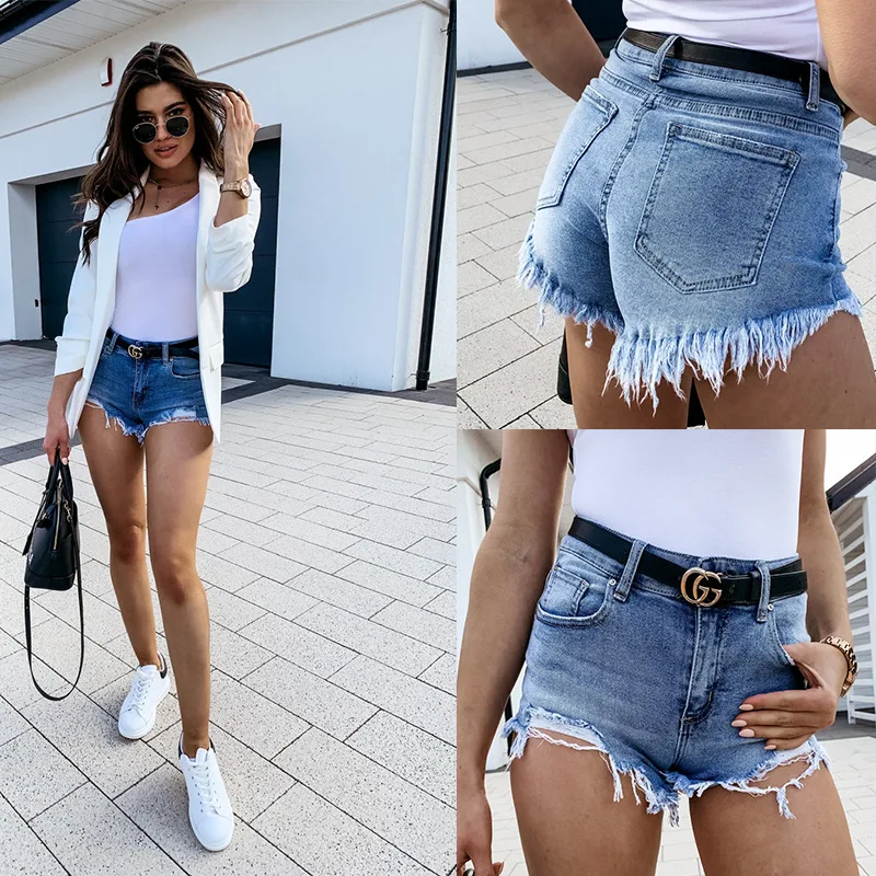 

European and American Hot Style 2022 Summer Button Tassel Jeans Shorts Hot Pants Women's Clothing short jeans pants for women