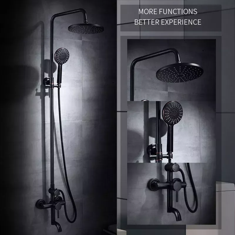 

Retro Shower Faucet Black Oil Rubbed Bronze Bathtub Shower Set Water Faucet Rainfall Shower Head With Handheld Mixer Tap R45-505