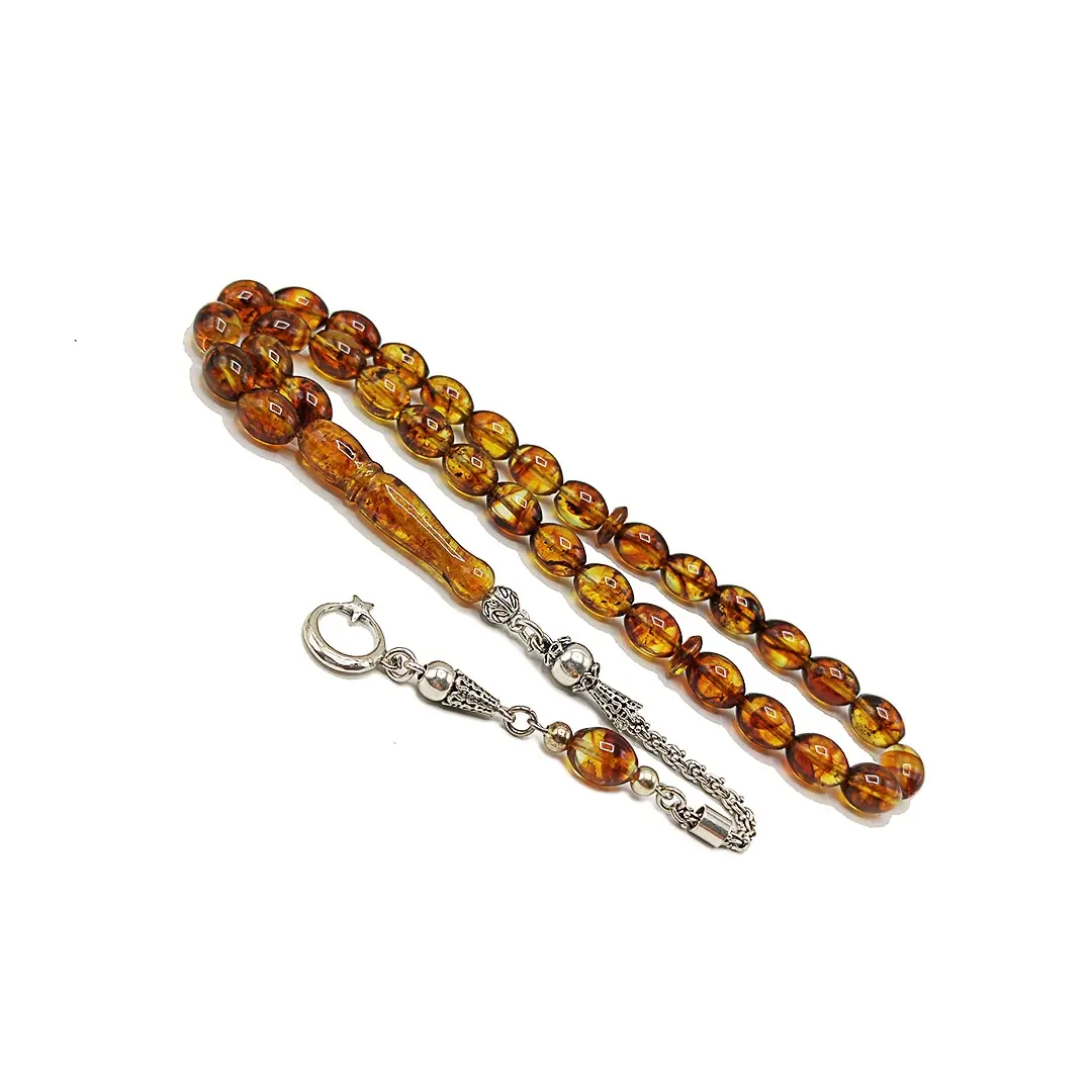 Natural Baltic Amber Tasbih, 925 Sterling Silver, Amber Beads, Misbaha, Islamic Rosary, Kehribar Tesbih, 7*9 mm, 11 Gram