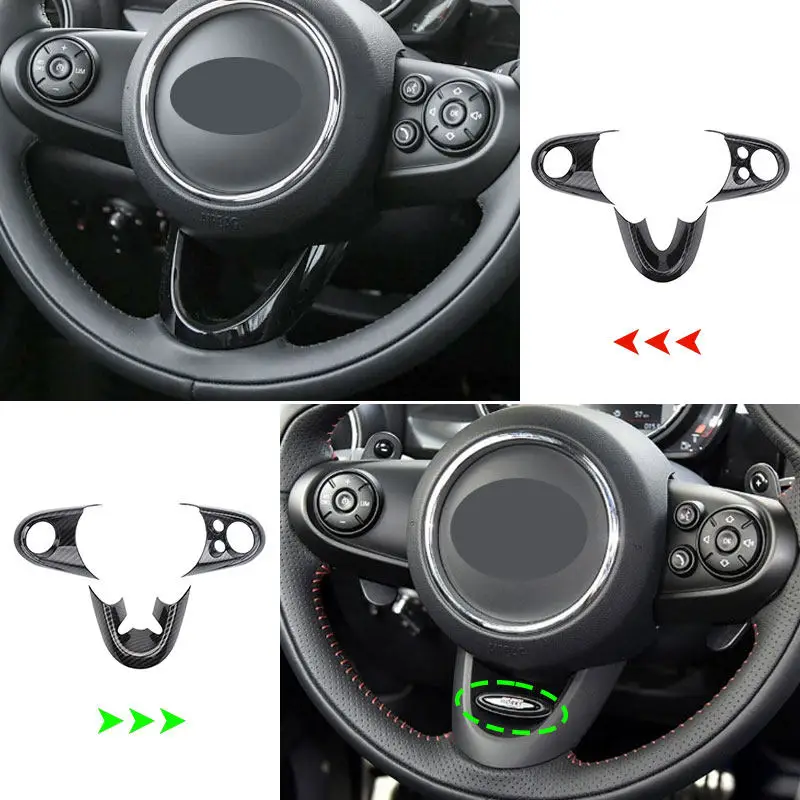 Фото Аксессуары в стиле ABS из углеродного волокна для BMW Mini Cooper S JCW F54 F55 F56 F57 F60, внутренняя крышка кнопки рулевого колеса автомобиля, декор №1