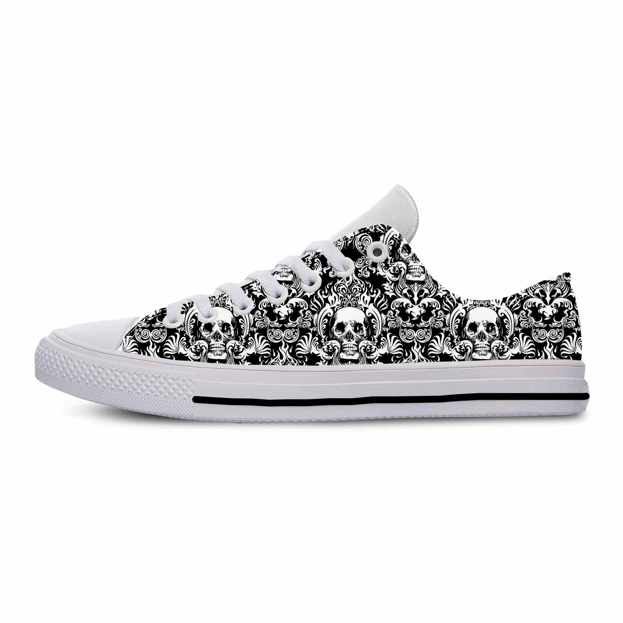 

Sugar Skull Paisley Skeleton Goth Gothic Horror Casual Cloth Shoes Low Top Comfortable Breathable 3D Print Men Women Sneakers