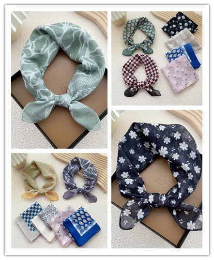 

Cotton Linen Small Square Scarf Female Spring Autumn Summer Headband Silk Scarf Fashion Western Style Wild Decorative Scarf