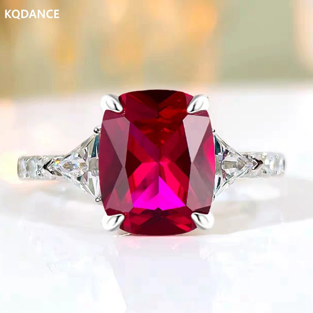 

KQDANCE 100% 925 Sterling Silver With Cushion Cut 8*10mm 4 Carat Ruby Red High Carbon Diamond Rings For Women Gifts Fine Jewelry