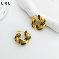 trendy jewelry geometric twist circle earrings 2022 new trend popular style high quality brass crystal drop earrings for female