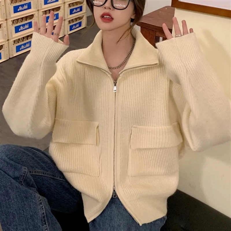 

Autumn and Winter New Women's Lazy Retro Soft Sticky Cardigan Sweater Fashion Internet Famous Casual Thickened Coat