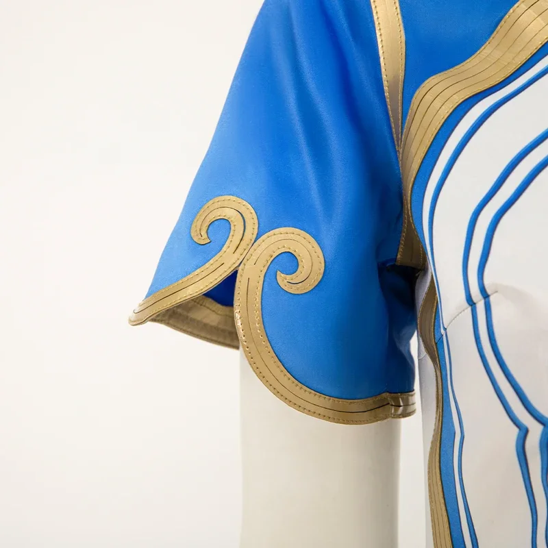 Игры костюмы для косплея Чунь ли на Хэллоуин ярко-голубое платье чонсам головной