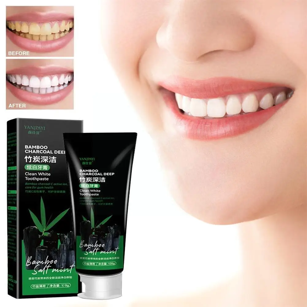 

100g Bamboo Charcoal Black Toothpaste Deep Clean Mint Flavor Teeth Breath Bad Health Care Whitening Maquiagem Beauty Stains I0Y7