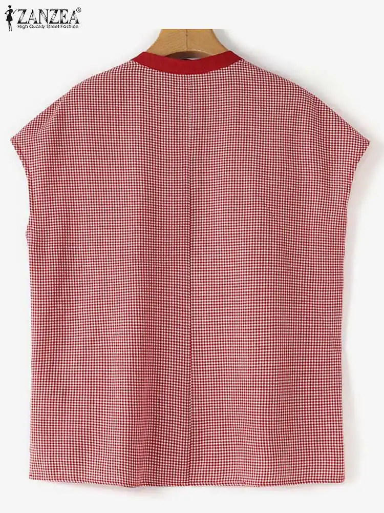 Винтажная офисная блузка 2024 ZANZEA летняя Лоскутная рубашка Женские Мешковатые