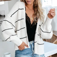 2022 womens autumn and winter new striped cardigan short loose knitted sweater