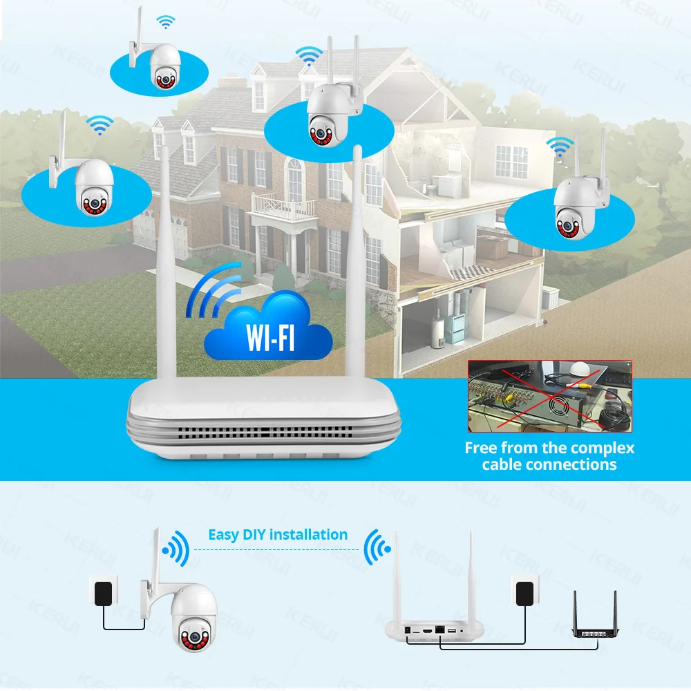 KERUI 3MP HD H.265 Водонепроницаемая PTZ WIFI IP-камера безопасности Беспроводная система