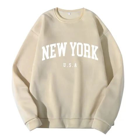 Casual Women Hoodie American Vintage New York Print Letter Graphic Sweatshirts Long Sleeves Simple Fashion Clothes Oversize Tops
