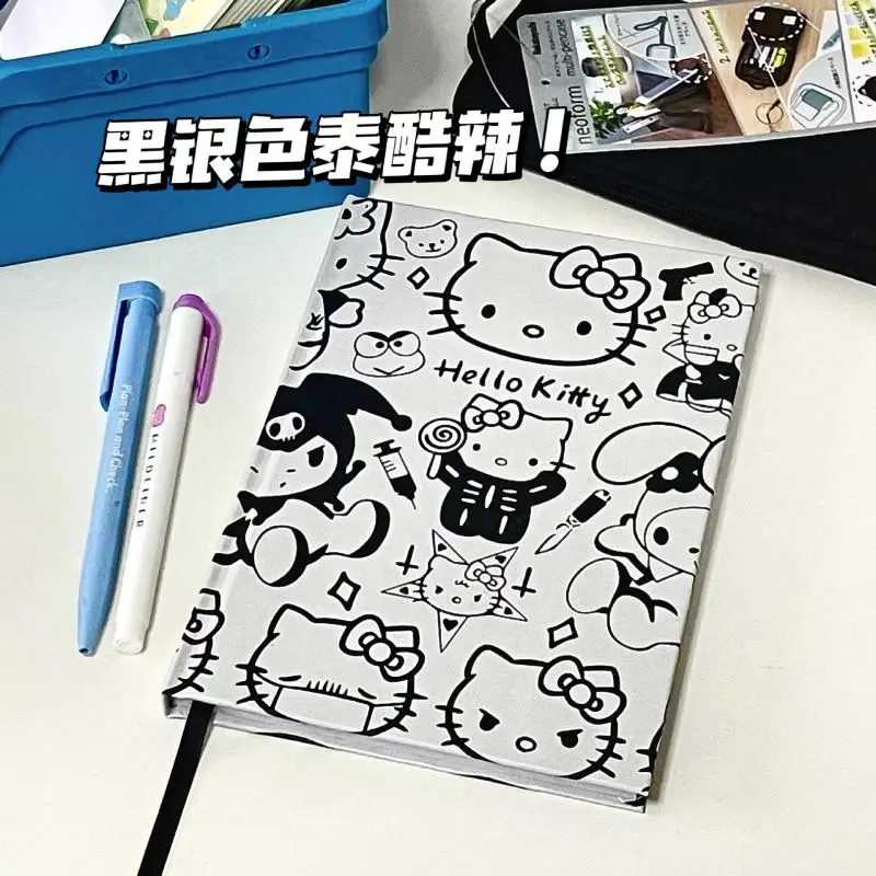 

Hello Kitty Sanrio Black White Kt Cat Notebook Cartoon Cute Cool Girl A5 Notepad Duricrust Student Memo Record Book Holiday Gift