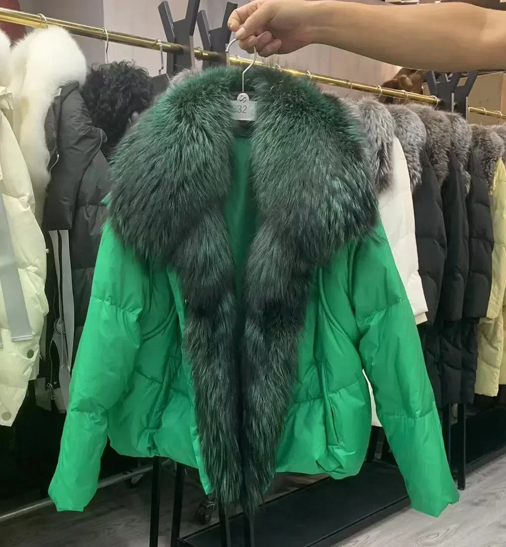 Женский утепленный пуховик из натурального лисьего меха