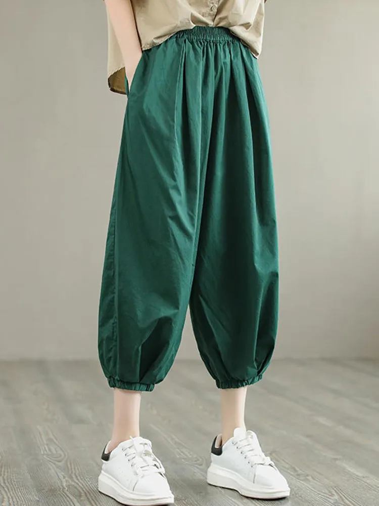 

Women Summer Casual Pants New Arrival 2022 Simple Style Solid Color All-match Loose Cotton Female Calf-length Harem Pants D357