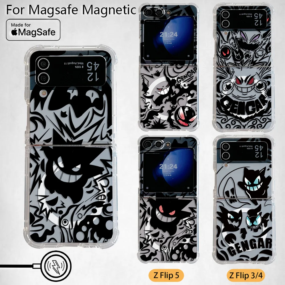 Магнитный чехол для телефона Anime Black Gengars Magsafe Samsung Galaxy Z Flip 3 4 5 6 5G мягкая прозрачная