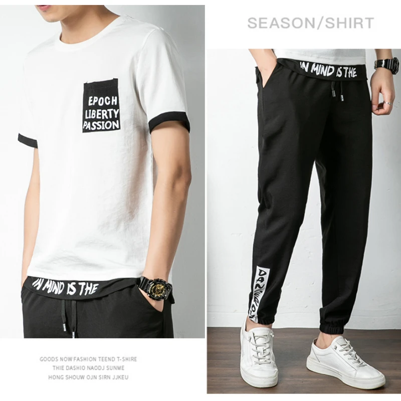 2023 New Men's Suit Short-sleeved T-shirt and Trousers Two-piece Hip-hop Street Suit Spring and Summer Suit Fashion Casual Suit