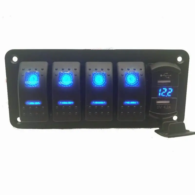 

4-х кнопочный автомобильный переключатель, цифровой вольтметр, зарядное устройство с двумя Usb-портами и клавишным переключателем