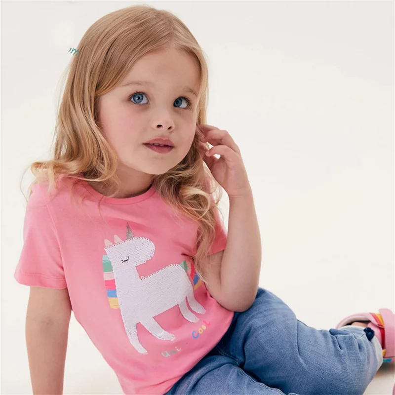 

Little maven 2022 Baby Girls T-shirt Cotton Cool for Summer Tops Pink Unicorn Lovely Casual Clothes for Kids 2-7 year