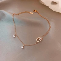 rose gold double chain brand new letter d stainless steel bracelet for women single side chain inset with crystal bracelets