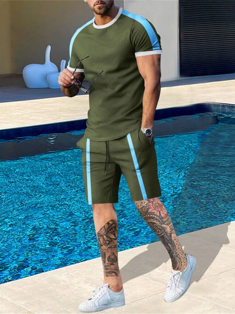 Summer Men Sets Shorts Outfits Male Clothing Street T Shirt Two Piece 3D Print Casual O-Neck Tracksuit Oversized Beach Sportwear