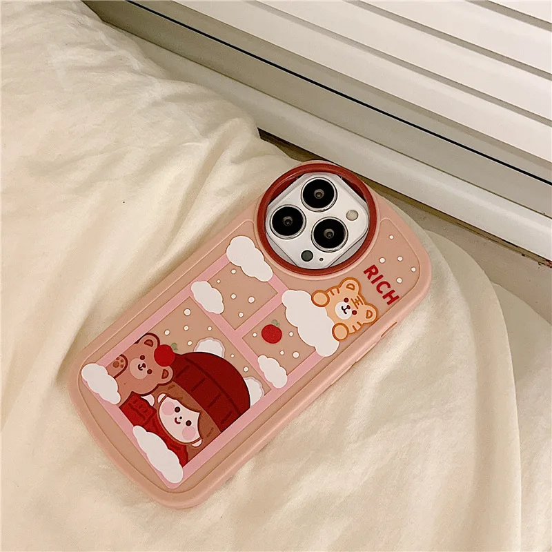 

Warm Winter Silicone Phone Case For iPhone 13 12 11 Pro XS Max X XR 6 7 8 Plus Round Hole Camera Shockproof Soft Back Cover