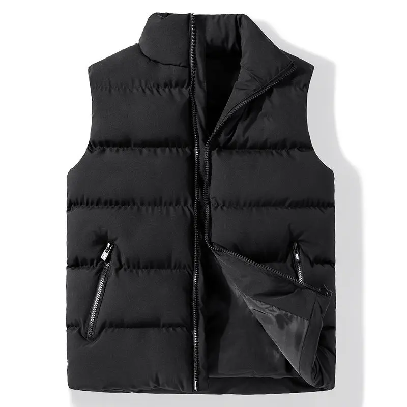 

Men Sleeveless Jacket Winter Stand Collar Down Vest Male Cotton Vest Mens Warm Waistcoat Black Men Coat Zipper Windproof E776