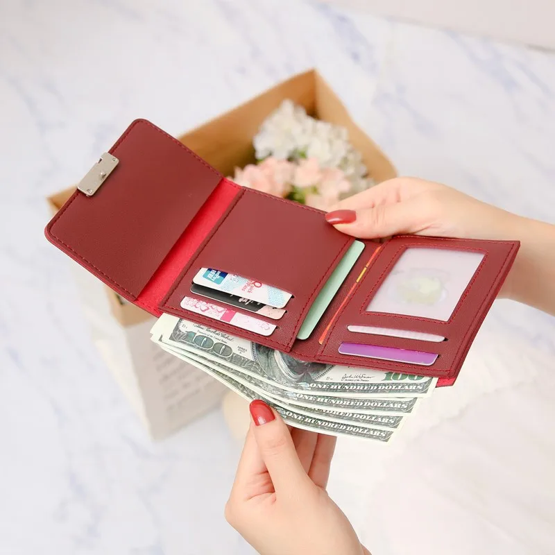 Women's Wallet Short Luxury Square Buckle Zipper Coin Wallet Women's Fashion Clip Multifunctional Wallet Clutch Bag