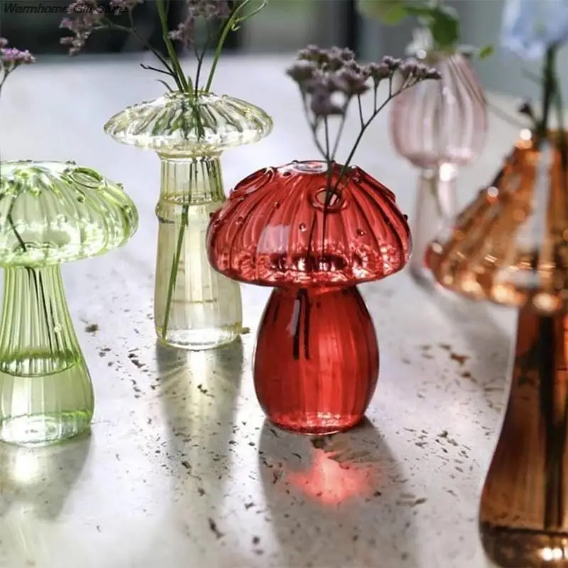 

2 Pcs Transparent Hydroponic Mushroom Glass Vase Nordic Style Simple Aromatherapy Bottle Creative Home Flower Table Decor