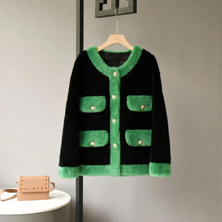 

Patchwork Real Lamb Fur Coats Female Autumn Winter 2022 New Genuine Lamb Fur Overcoats Elegant Long Jackets for Women C59