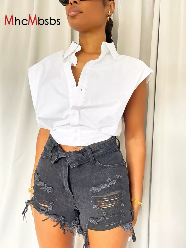 

Рваные джинсы с завышенной талией для женщин с карманами на пуговицах черные джинсовые шорты-бойфренды с вибрацией потертые гранж мини-брю...