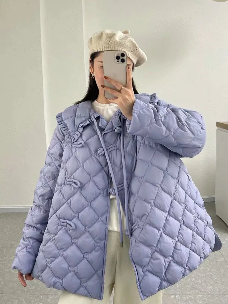 Korean Sweet Women's Down Jacket 2022 Winter Sweet Coat Loose Puffer Coats Long Sleeve Female Outerwear