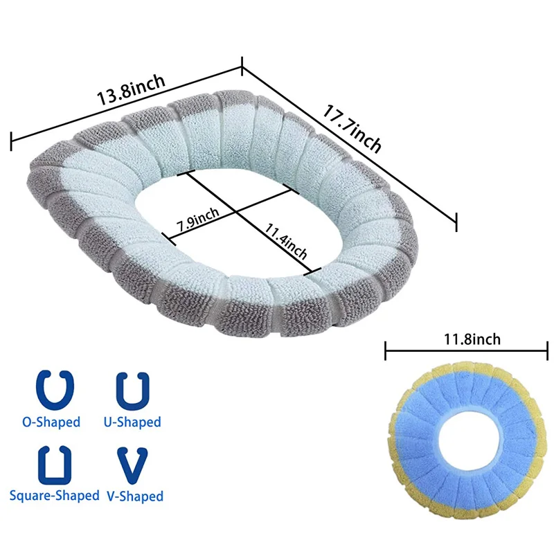 Winter Warm Toilet Seat Cover Washable Bathroom Toilet Pad Cushion With Handle Thicker Soft Mat Knitting Warmer Closestool Mat