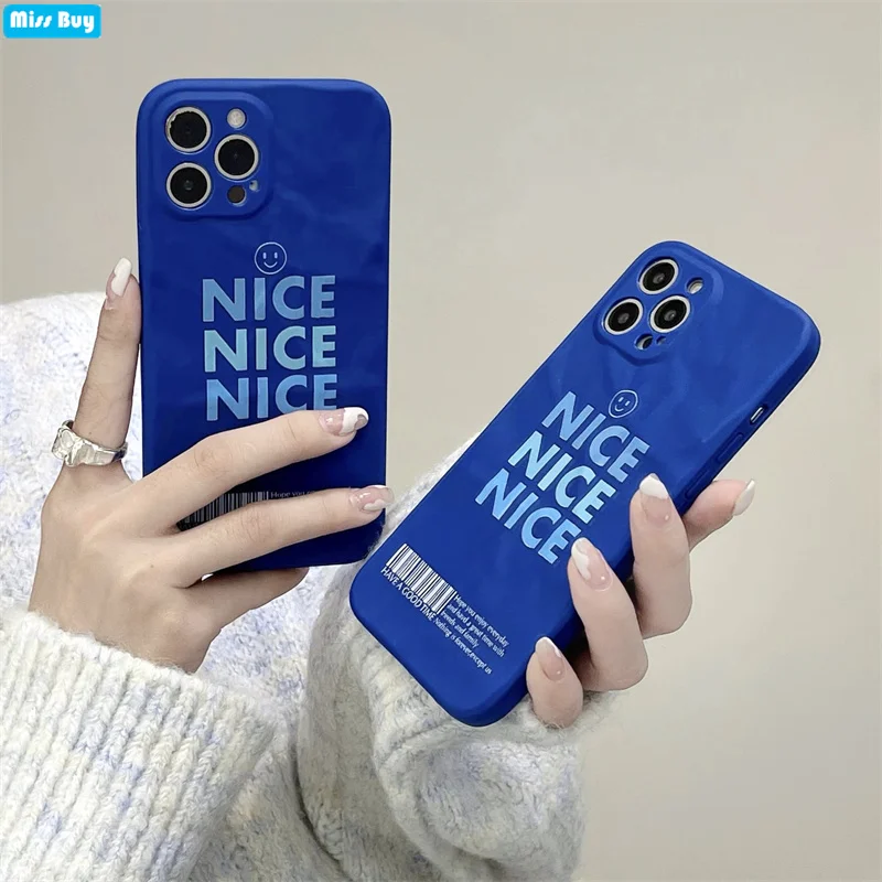 

Matte Klein Blue Tin Foil Letters Case for iPhone 12 13 11 Pro Max Xs Max X Xr 8 7 Plus Ripple Silicone Shockproof Cover Funda