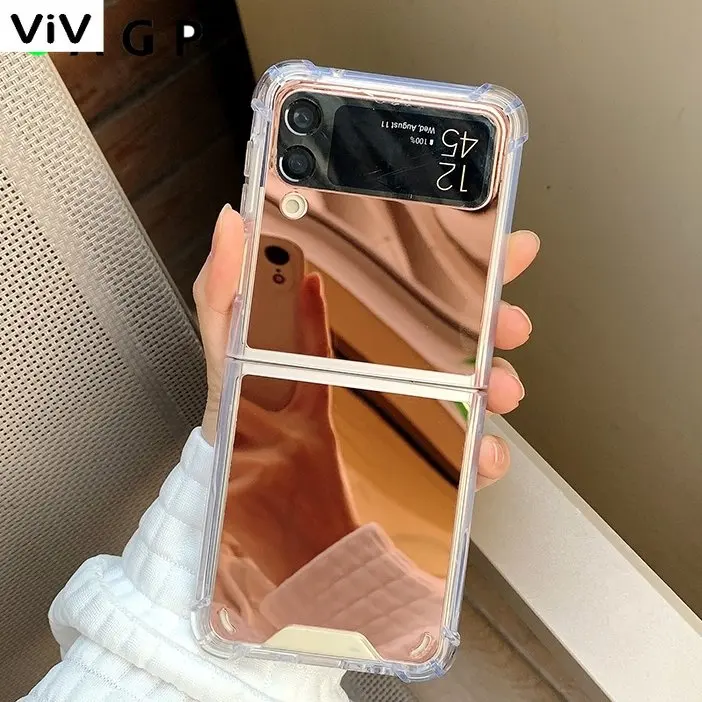 

Z Flip 3 4 Make Up Mirror Case Shockproof Corner Luxury for Samsung Galaxy Z Flip 4 3 Flip4 Flip3 Hard Cover Fashion Rose Gold