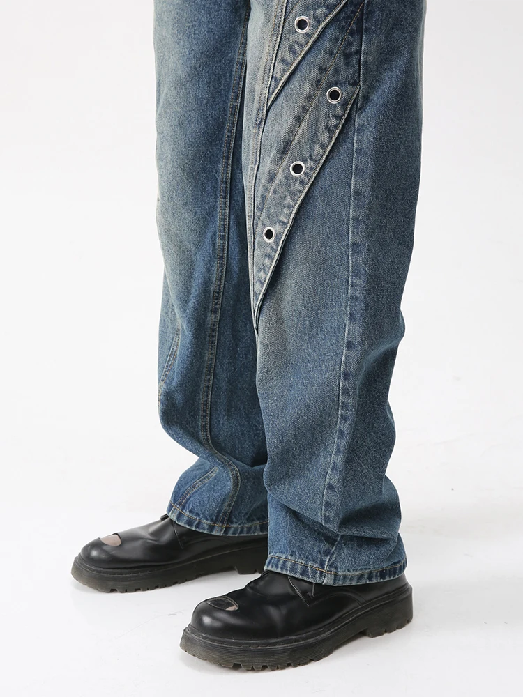 Korean Version of Slim Y2K Jeans Splicing Design Medium Waist Denim Trousers Men's Street Clothing Pants Men Clothing  Denim