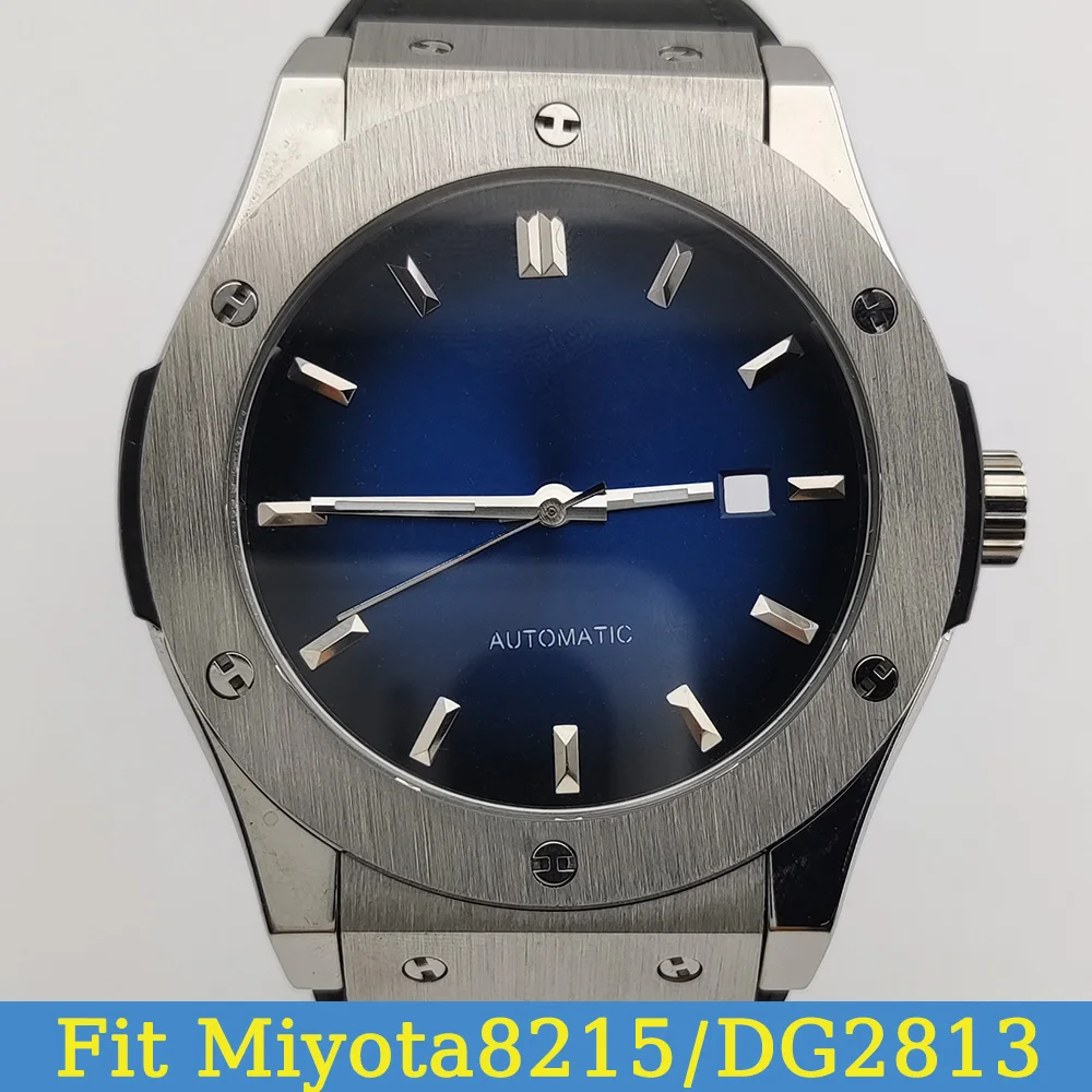

42MM Hublot Miyota Case Dial Stainless Steel Case Rubber Strap For Miyota8215 DG2813 Movement Watch Replacement Accessories