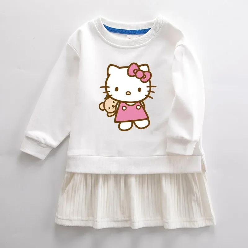Kawaii Sanrio Hello kitty girl dress 2022 spring and autumn new children's clothing princess pleated mesh birthday gift